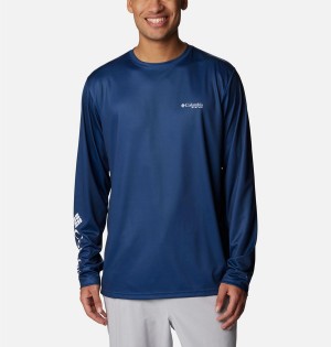 Blue Columbia PFG Terminal Tackle Statetriot Long Sleeve Men's T-Shirt | 67054KMOX