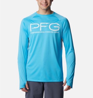 Blue Columbia PFG Terminal Tackle Vent Long Sleeve Men's T-Shirt | 40832AHQR