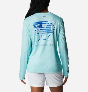 Blue Columbia PFG Tidal Fish Star Long Sleeve Women's T-Shirt | 36294NBPG