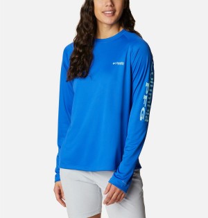 Blue Columbia PFG Tidal II Long Sleeve Women's T-Shirt | 53194OAVG