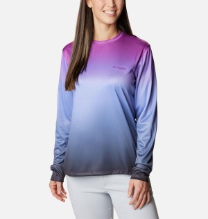 Blue Columbia PFG Tidal Isle Rise Fade Long Sleeve Women's T-Shirt | 75843IYBV