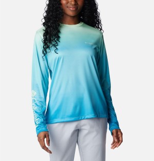 Blue Columbia PFG Tidal Isle Rise Fade Long Sleeve Women's T-Shirt | 31674NEVF