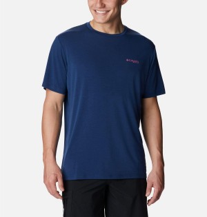 Blue Columbia PFG Triangle Fill Tech Men's T-Shirt | 71062HMOU