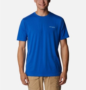 Blue Columbia PFG Triangle Fill Tech Men's T-Shirt | 63520BZCV