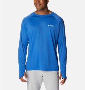 Blue Columbia PFG Zero Rules Ice Long Sleeve Men's T-Shirt | 19240IMDW