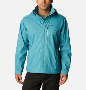 Blue Columbia Pouration Men's Rain Jacket | 94057AOEM