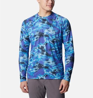 Blue Columbia Summerdry Printed Long Sleeve Men's T-Shirt | 34650CZPL