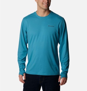 Blue Columbia Tech Trail Long Sleeve Crew II Men's T-Shirt | 70415THJU