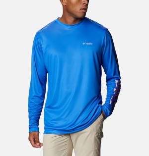 Blue Columbia Terminal Tackle PFG Logo Print Long Sleeve Men's T-Shirt | 34105RTBF