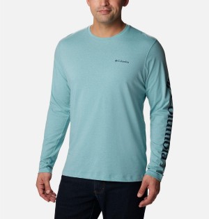 Blue Columbia Thistletown Hills Long Sleeve Logo Men's T-Shirt | 47685AYJL