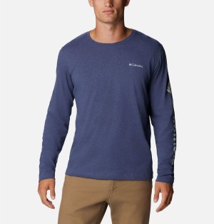 Blue Columbia Thistletown Hills Long Sleeve Logo Men's T-Shirt | 98043YTUK