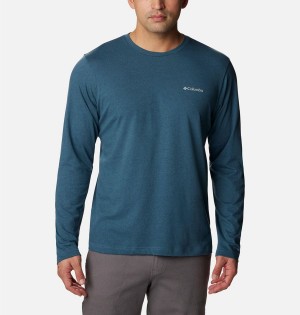 Blue Columbia Thistletown Hills Long Sleeve Crew Men's T-Shirt | 49083NAKW