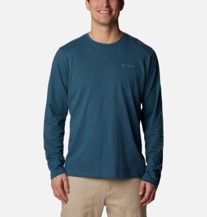 Blue Columbia Thistletown Hills Long Sleeve Logo Men's T-Shirt | 18073MVKU