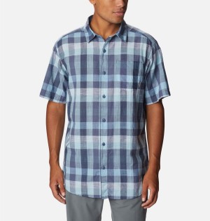 Blue Columbia Under Exposure Yarn-Dye Short Sleeve Men's Shirt | 80695QSBU