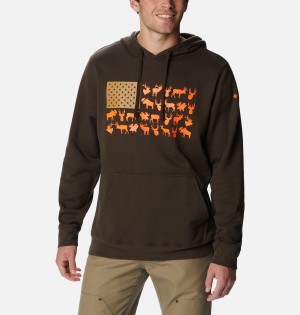 Brown Columbia PHG Game Flag II Men's Hoodie | 85340MLXB