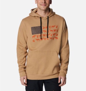 Brown Columbia PHG Game Flag II Men's Hoodie | 03461IUSA