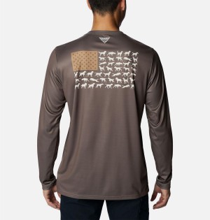 Brown Columbia PHG Terminal Shot Game Flag Long Sleeve Men's T-Shirt | 56782LEUI