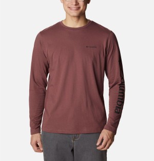 Brown Columbia Thistletown Hills Long Sleeve Logo Men's T-Shirt | 08124SUCJ