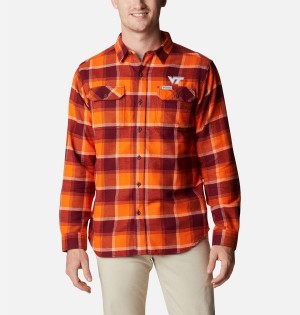 Burgundy Columbia Collegiate Flare Gun Flannel Long Sleeve - Virginia Tech Men's Shirt | 69058MNOE