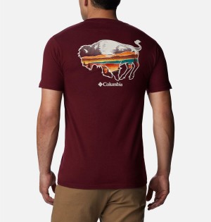 Burgundy Columbia Rusher Graphic Men's T-Shirt | 75436ZQXD