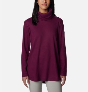 Coral Columbia Holly Hideaway Waffle Cowl Neck Women's Pullover | 82304ONQZ