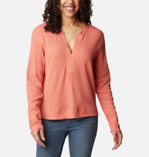 Coral Columbia Holly Hideaway Waffle Long Sleeve Women's Pullover | 49863QRIM