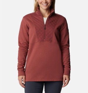 Coral Columbia Lodge Quilted Quarter Zip Tunic Women's Pullover | 01593HFCV