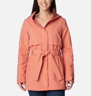 Coral Columbia Long Valley Trench II Women's Rain Jacket | 12983BFHU