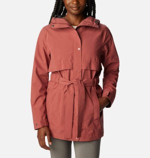 Coral Columbia Long Valley Trench II Women's Rain Jacket | 46801SZFH