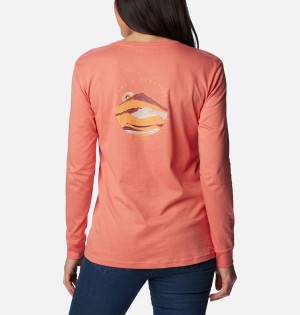 Coral Columbia North Cascades Back Graphic Long Sleeve Women's T-Shirt | 60172OQFT