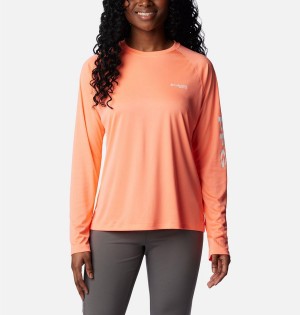 Coral Columbia PFG Tidal II Long Sleeve Women's T-Shirt | 17309DTNX