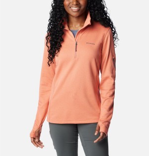 Coral Columbia Park View Grid Half Zip Fleece Women's Pullover | 75964BHAJ