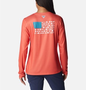 Coral Columbia Tidal PFG Fish Flag Long Sleeve Women's T-Shirt | 32475WBYC