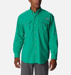 Green Columbia PFG Bahama II Long Sleeve Men's Shirt | 01438XZHD