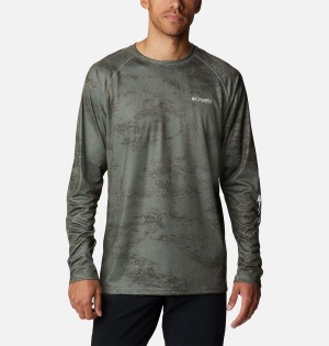 Green Columbia PFG Super Terminal Tackle Long Sleeve Men's T-Shirt | 01735DIOX