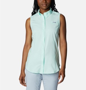 Green Columbia PFG Tamiami Sleeveless Women's Tank Top | 63792WCKH