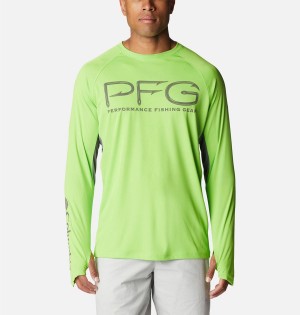 Green Columbia PFG Terminal Tackle Vent Long Sleeve Men's T-Shirt | 09567WTZQ