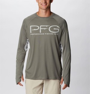 Green Columbia PFG Terminal Tackle Vent Long Sleeve Men's T-Shirt | 72901TQSF