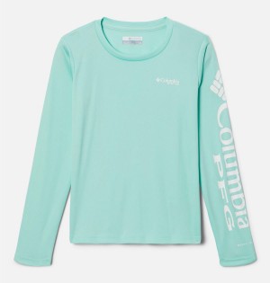 Green Columbia PFG Tidal Long Sleeve Kids' T-Shirt | 78539FQWT