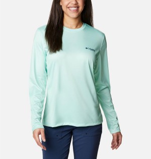 Green Columbia PFG Tidal Tri-Sail Long Sleeve Women's T-Shirt | 53042NAQZ