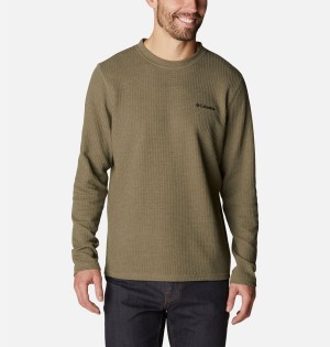 Green Columbia Pine Peak II Waffle Long Sleeve Crew Men's T-Shirt | 37896XJGB