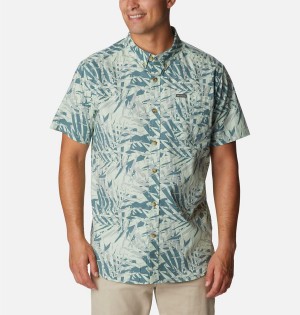 Green Columbia Rapid Rivers Printed Short Sleeve Men's Shirt | 12638AMYD