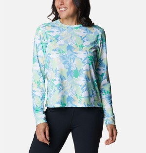 Green Columbia Summerdry Long Sleeve Printed Women's T-Shirt | 61854GCNY