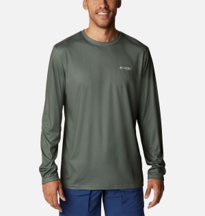 Green Columbia Terminal Tackle PFG Fish Flag Long Sleeve Men's T-Shirt | 25407TFAV