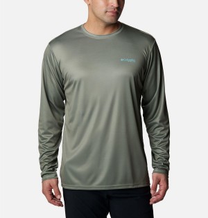 Green Columbia Terminal Tackle PFG Fish Flag Long Sleeve Men's T-Shirt | 98432KFWV