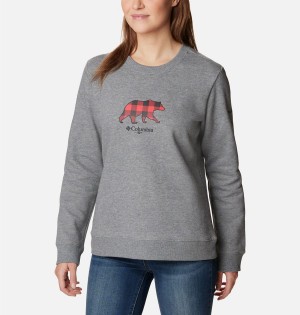 Grey Columbia Hart Mountain II Graphic Crew Women's Pullover | 45769GUIQ