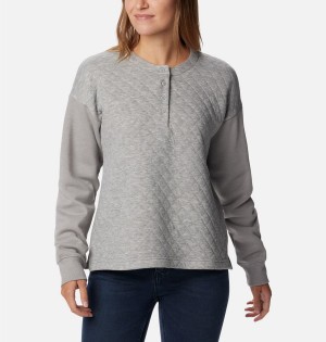 Grey Columbia Hart Mountain Quilted Crew Women's Pullover | 34167YCET