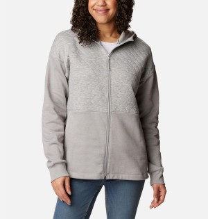 Grey Columbia Hart Mountain Quilted Hooded Full Zip Women's Fleece Jacket | 52674ZEYO