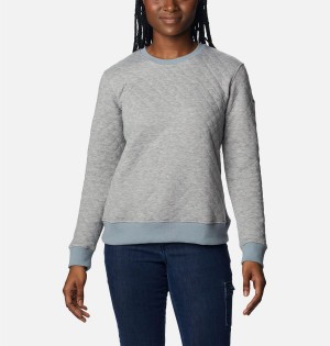 Grey Columbia Lodge Quilted Crew Sweatshirt Women's Pullover | 04596XLRM