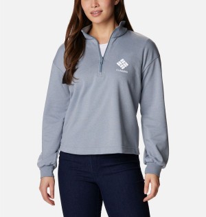 Grey Columbia Logo French Terry Half Zip Women's Pullover | 48693CWQX